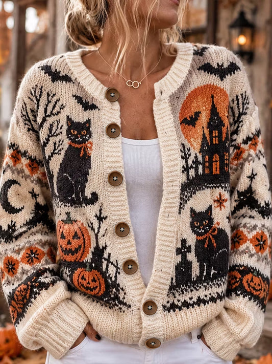 Women's Halloween Print Cardigan-Style Top