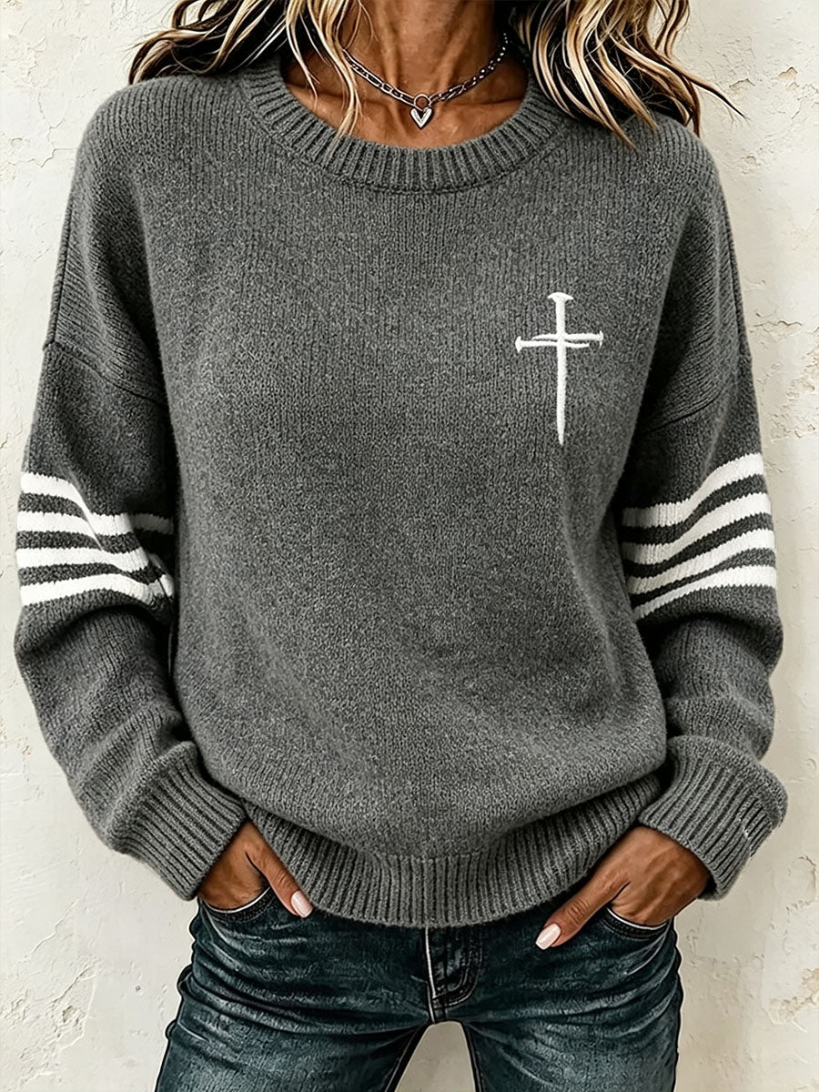 Women's Christian Art Cross Pattern Comfortable Knit Sweater