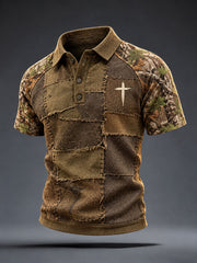 Men's Christian Cross Pattern Patchwork Art T-Shirt