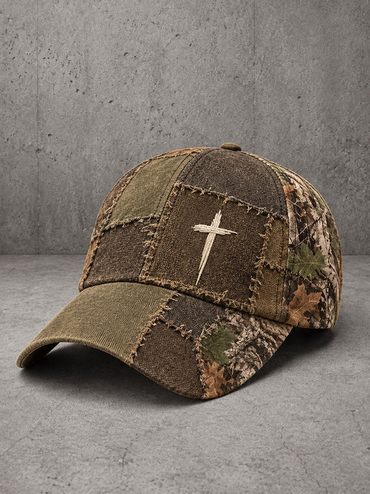 Unisex Christian Cross Pattern Patchwork Art  Hat