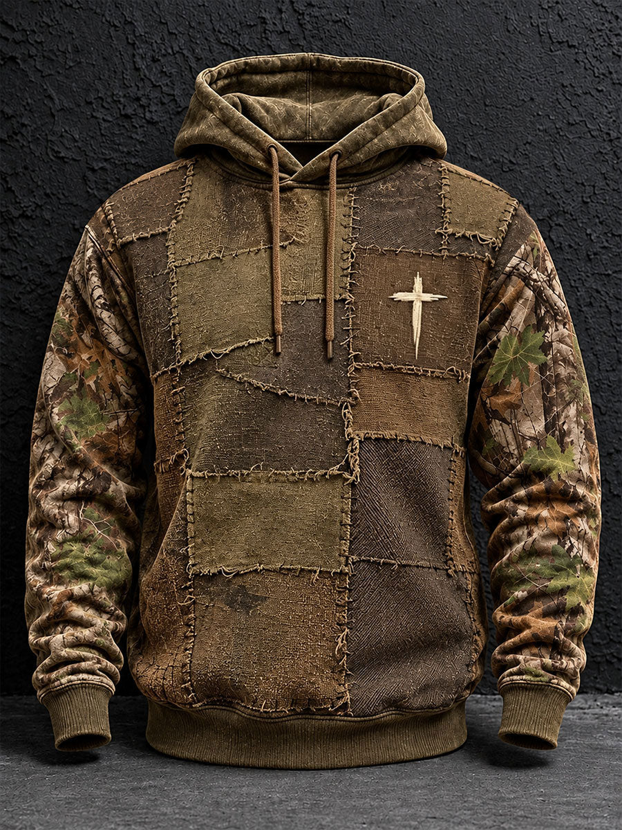 Men's Christian Cross Pattern Patchwork Art Hoodie