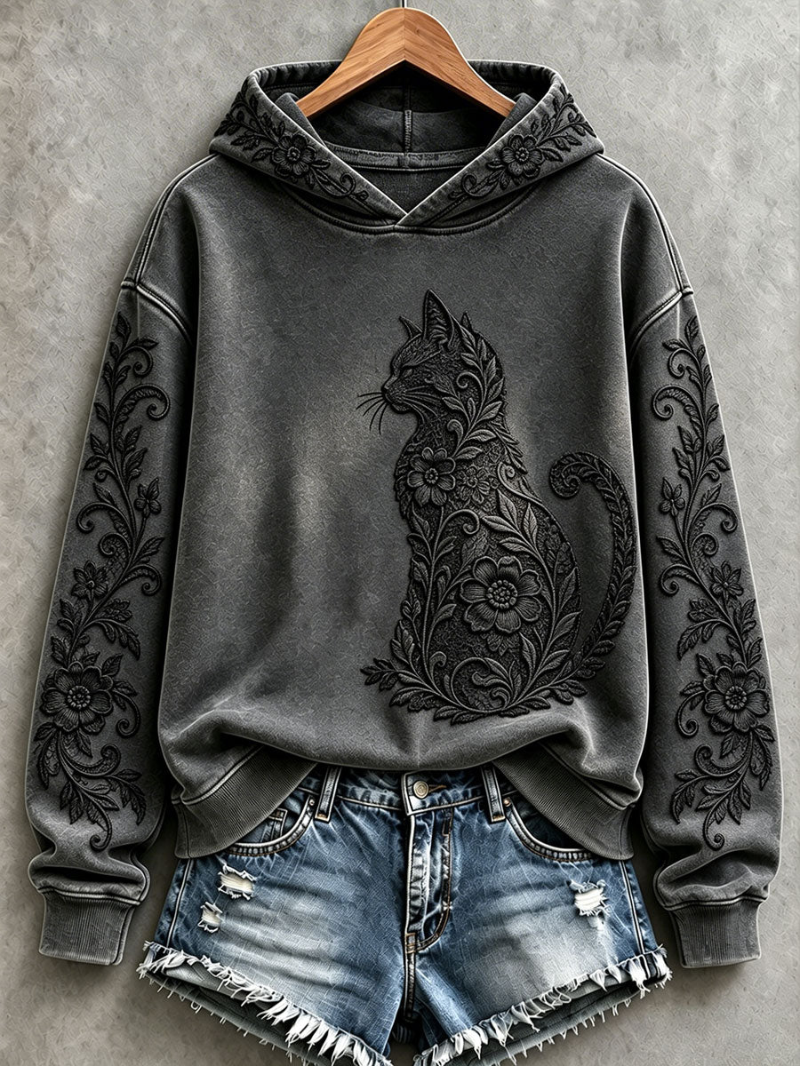 Women's Floral Black Cat Hoodies