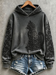 Women's Floral Black Cat Hoodies