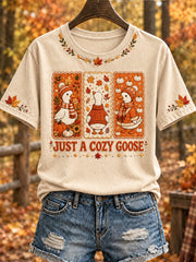 Women's Autumn-Themed Patterned Casual Short-Sleeved T-Shirt