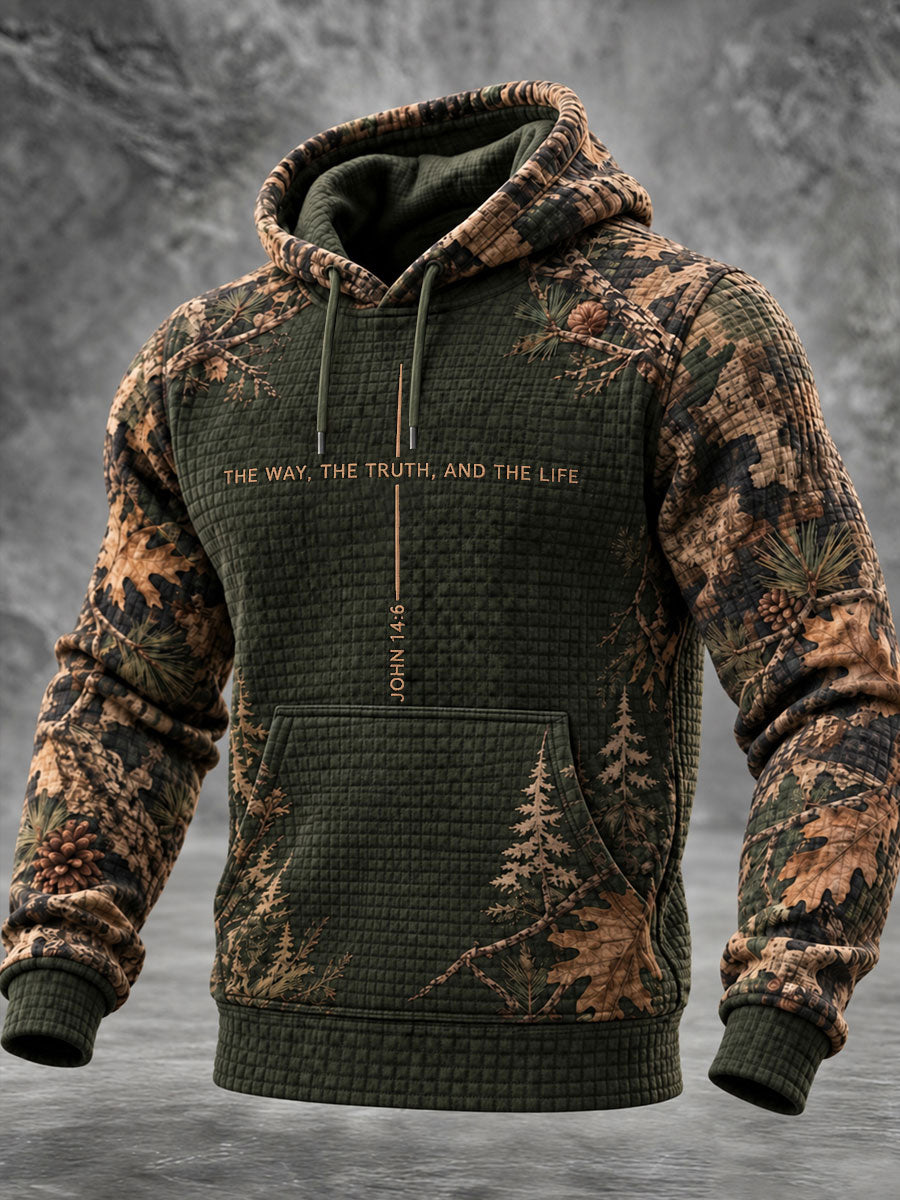 Men's Christian Jesus The Way The Truth The Life JOHN 14:6 Checkered Cotton Hoodie
