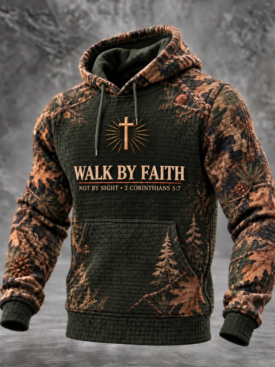 Men's Christian WALK BY FAITH, NOT BY SIGHT  2 Corinthians 5:7 Checkered Cotton Hoodie