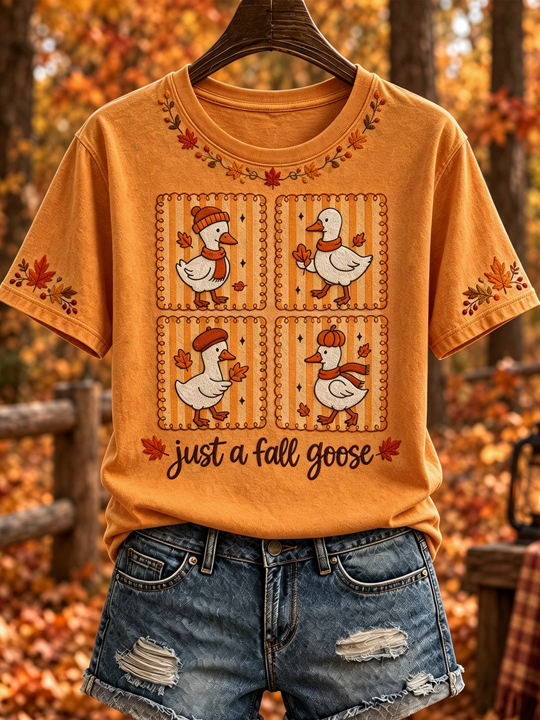 Women's Autumn-Themed Patterned Casual Short-Sleeved T-Shirt