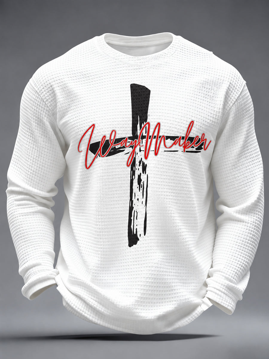 Men's Christian Way Maker Cross Waffle Long Sleeve T-Shirt