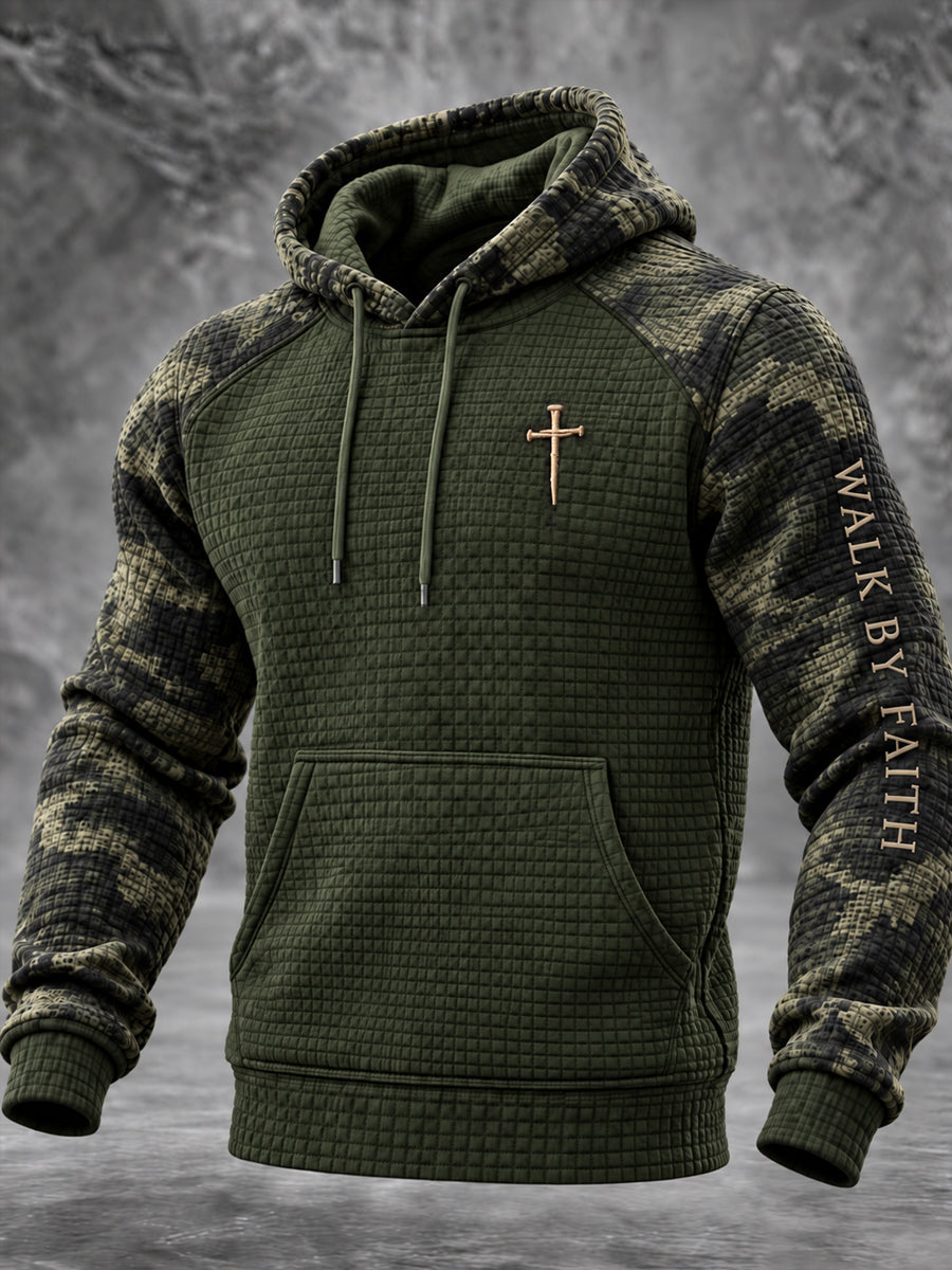 Men's Christian Walk By Faith Cross Checkered Cotton Hoodie