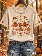 Women's Autumn-Themed Patterned Casual Short-Sleeved T-Shirt