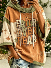 Women’s Autumn Elements Faith Theme Color Block Design Casual Hoodie