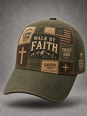 Unisex Christian Walk By Faith  Cross Faith Patchwork Print Hat