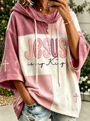 Women's Faith-Themed Color-Blocked Design Casual Hoodie