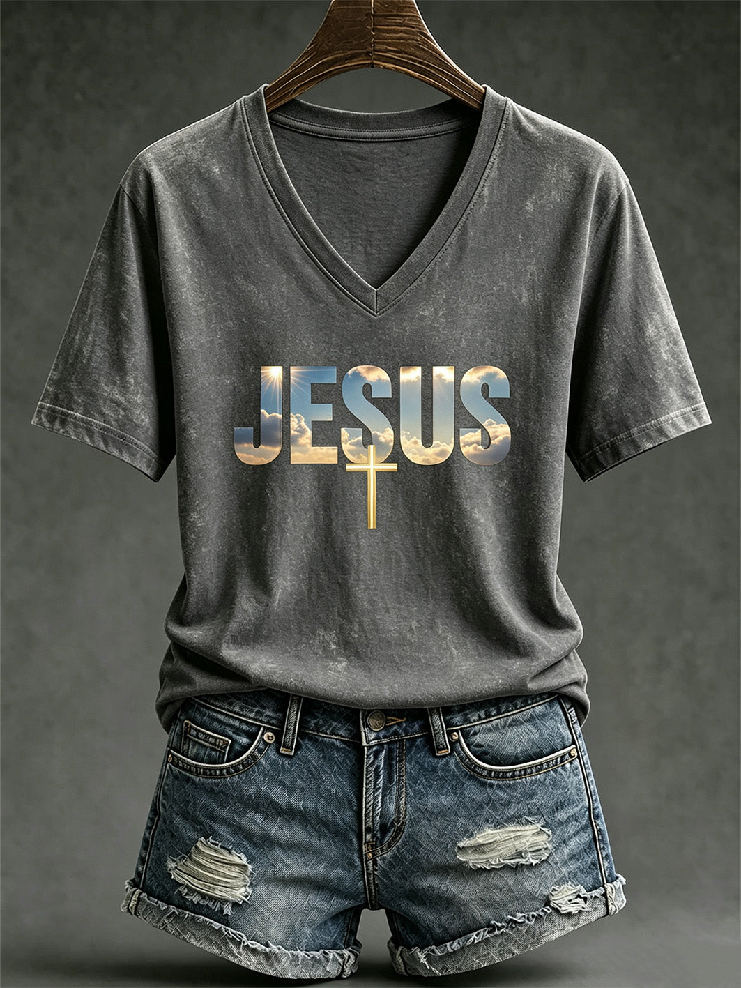Women's Faith-Themed Color-Blocked Design Casual Short-Sleeved T-shirt