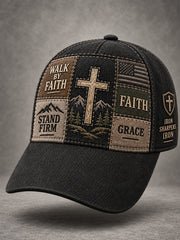 Unisex Christian Walk By Faith Cross Faith Patchwork Print Hat