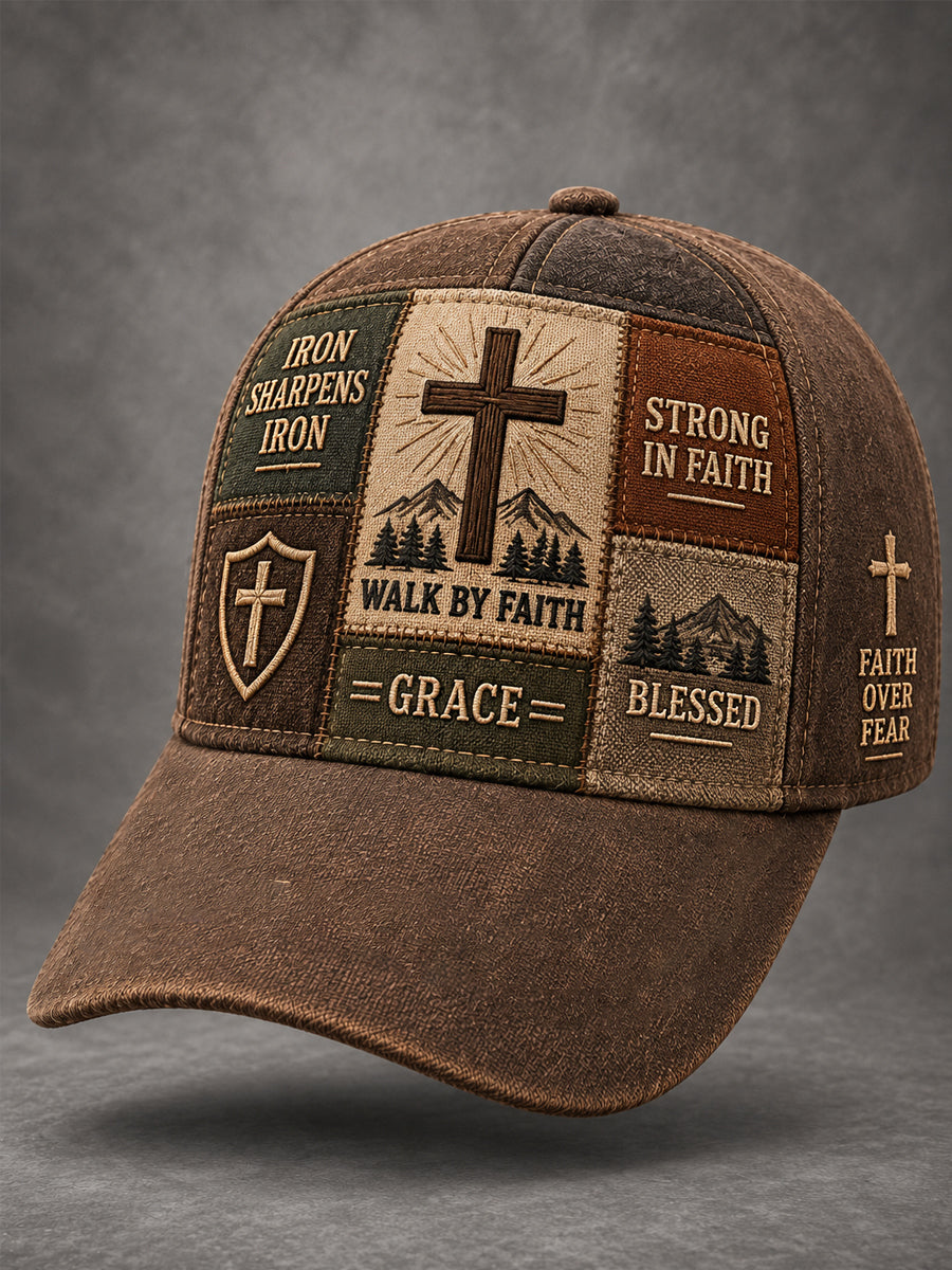 Unisex Christian Cross Faith Patchwork Print Hat