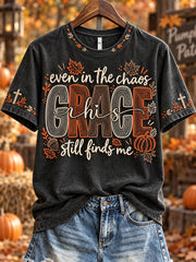 Women's His Grace Still Finds Me Christian Fall Print Short-sleeved T-shirt