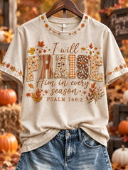 Women's I Will Praise Him In Every Season Christian Fall Print Short-sleeved T-shirt