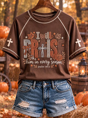 Women's I Will Praise Him In Every Season Christian Fall Print Short-sleeved T-shirt