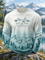 Men's Faith-Themed Landscape Pattern Design Casual Long-Sleeve T-Shirt