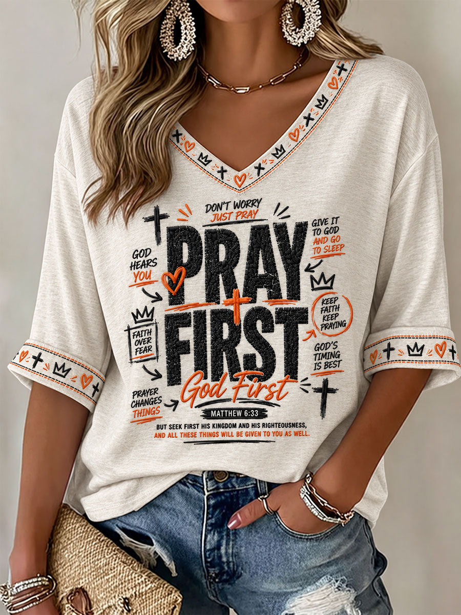 Women's Cross Print Casual T-Shirt