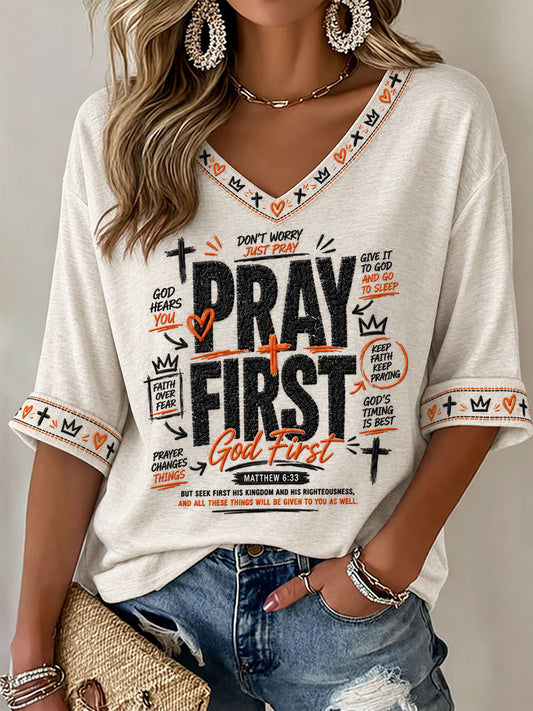 Women's Cross Print Casual T-Shirt