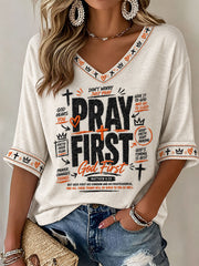 Women's Cross Print Casual T-Shirt