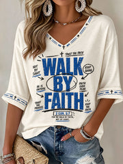 Women's 'Walk by Faith' Printed Casual T-Shirt