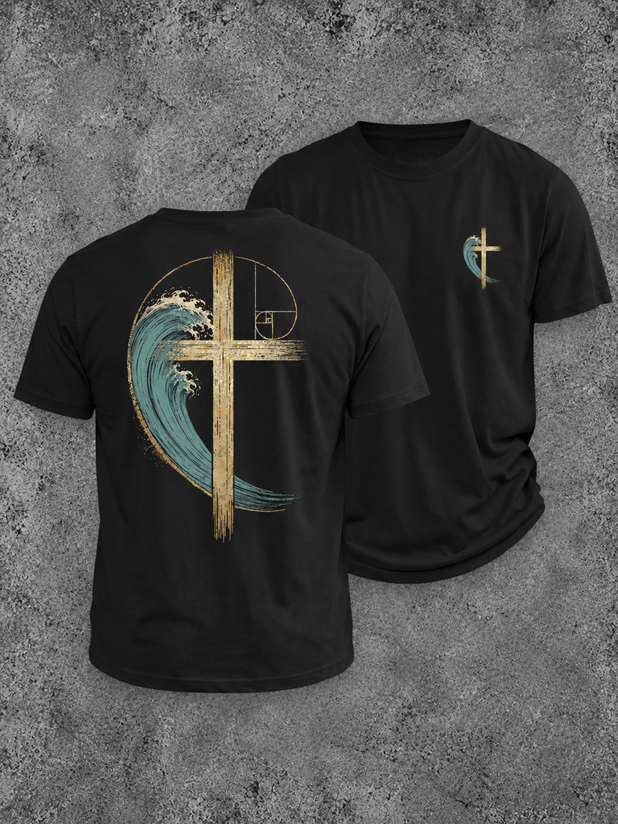 Men's Christian Wave Cross  Short Sleeve T-shirt