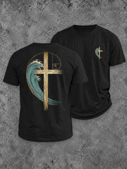 Men's Christian Wave Cross  Short Sleeve T-shirt