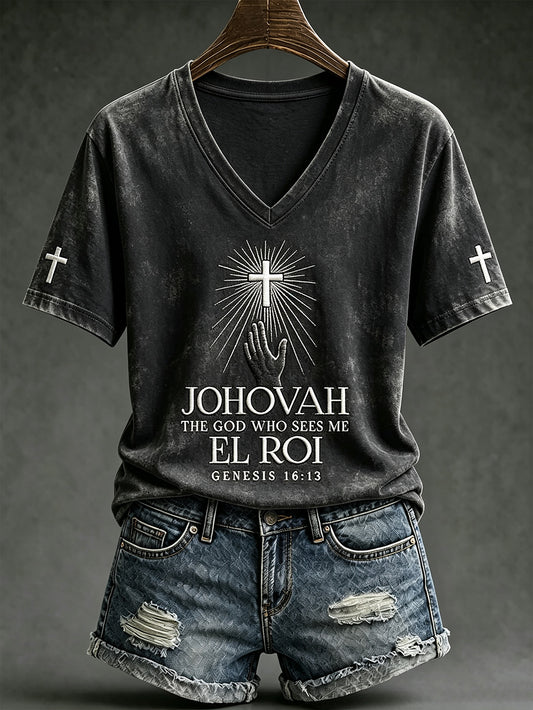 Women's faith-themed pattern-printed casual short-sleeved T-shirt