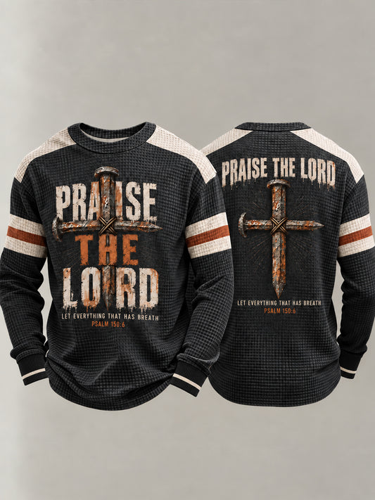 Men's Christian Praise The Lord Psalm 150:6  Nail Cross Waffle Sweatshirt