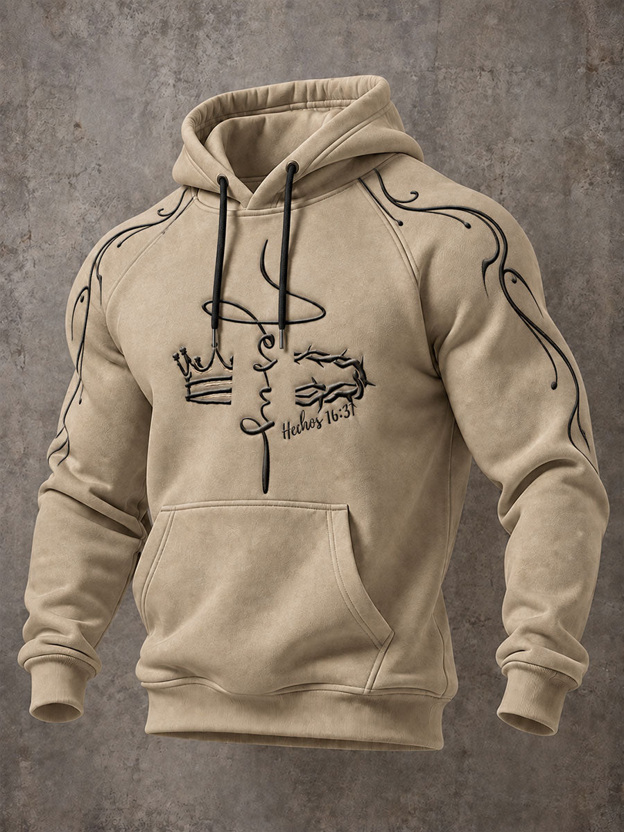 Men's "Jesus Is King" Print Casual Raglan Hoodie