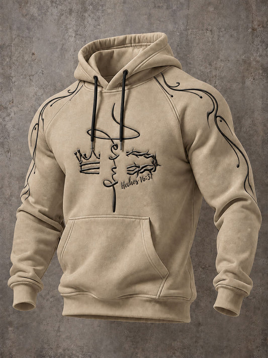 Men's "Jesus Is King" Print Casual Raglan Hoodie