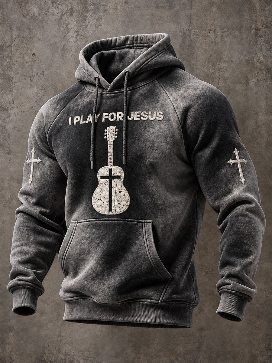 Men's "I Play For Jesus" Print Casual Raglan Hoodie