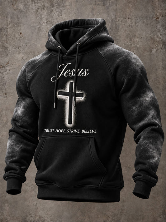 Men's "Trust,Hope,Strive,Believe"Jesus Print Casual Raglan Hoodie