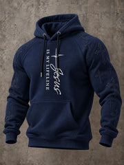 Men's "Jesus Is My Lifeline" Print Casual Raglan Hoodie