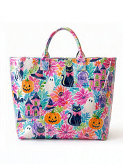 Women's Halloween Black Cat, Ghost, and Pumpkin Handbag