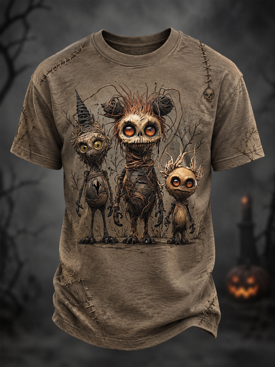 Men's Halloween Creepy Dolls Print Casual Tee