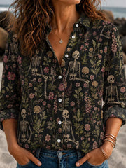 Women's Gothic  Halloween Skeleton Floral Shirts