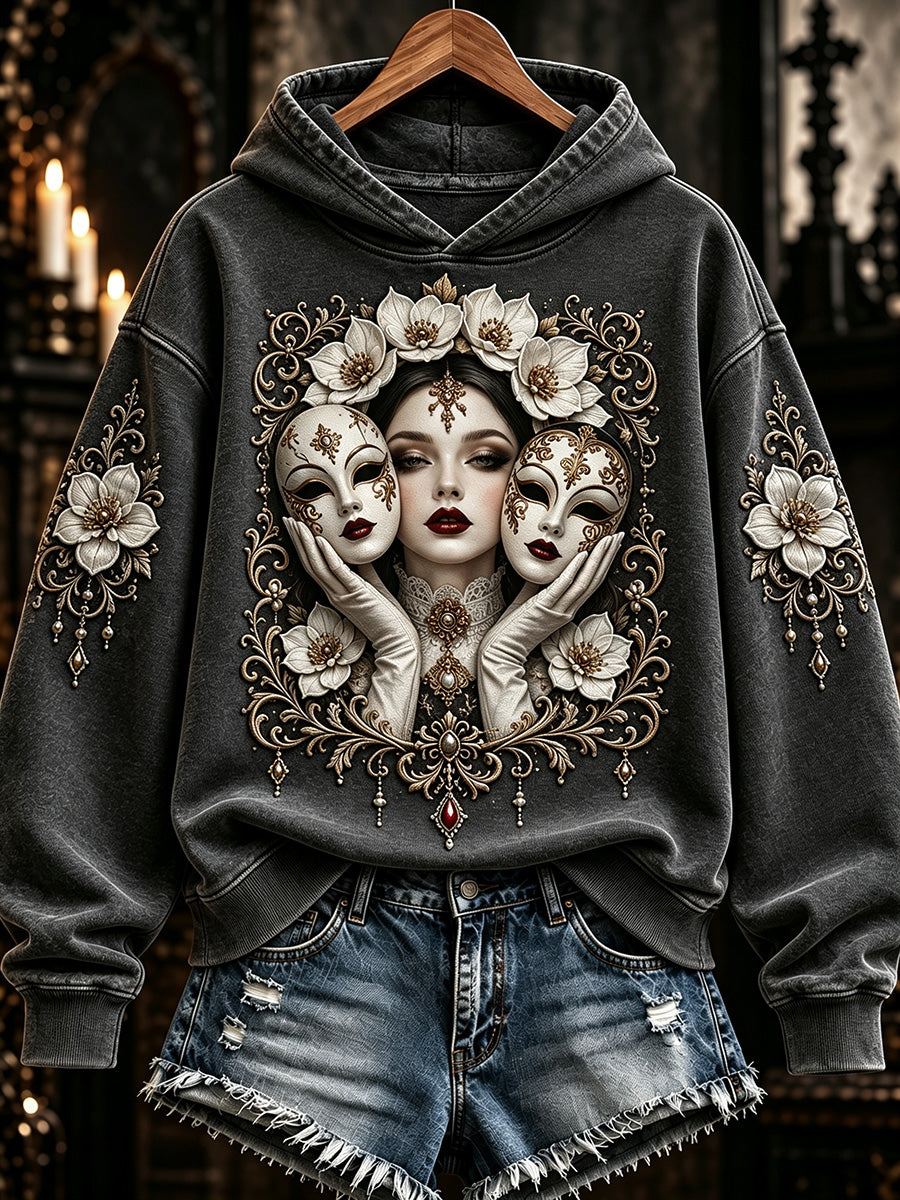 Women's Vintage Rose Gothic Girl Print Comfy Hoodie
