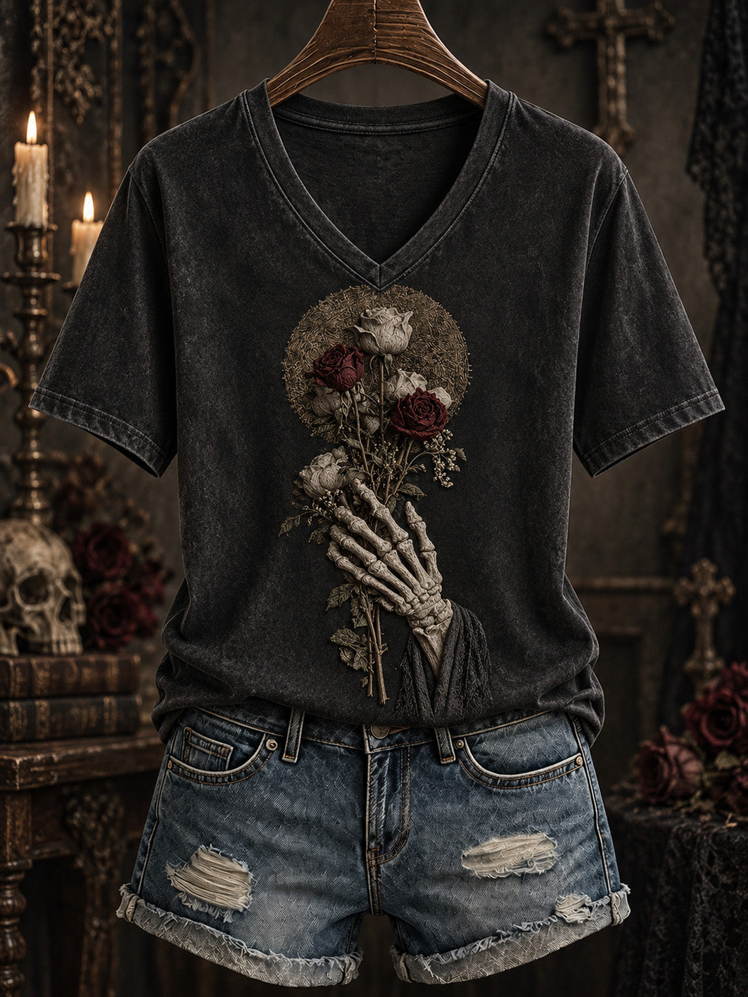 Women's Halloween Gothic-style patterned casual short-sleeve T-shirt