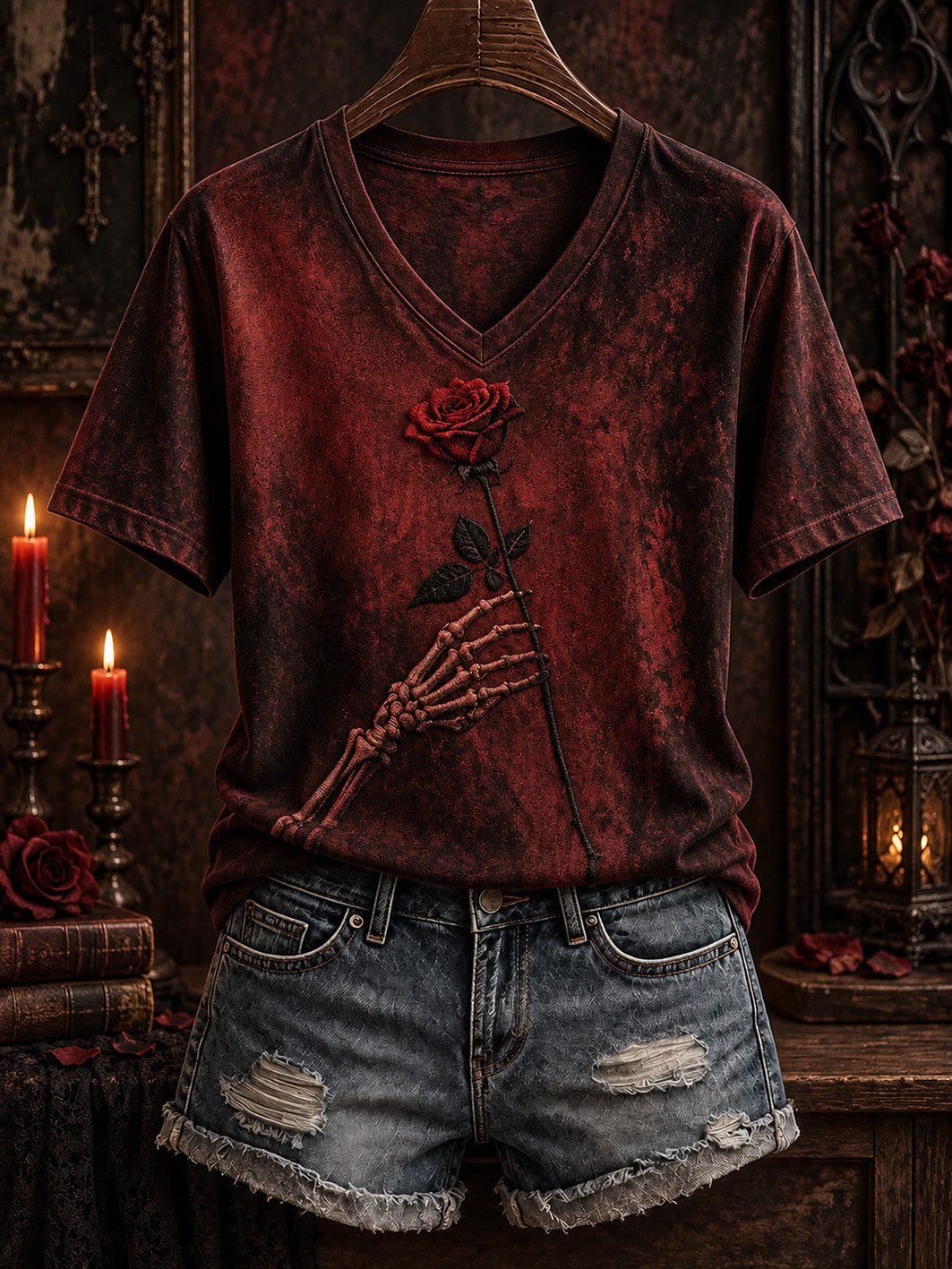 Women's Halloween Gothic-style patterned casual short-sleeve T-shirt