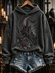 Women's Vintage Rose Gothic Castle Print Comfy Hoodie
