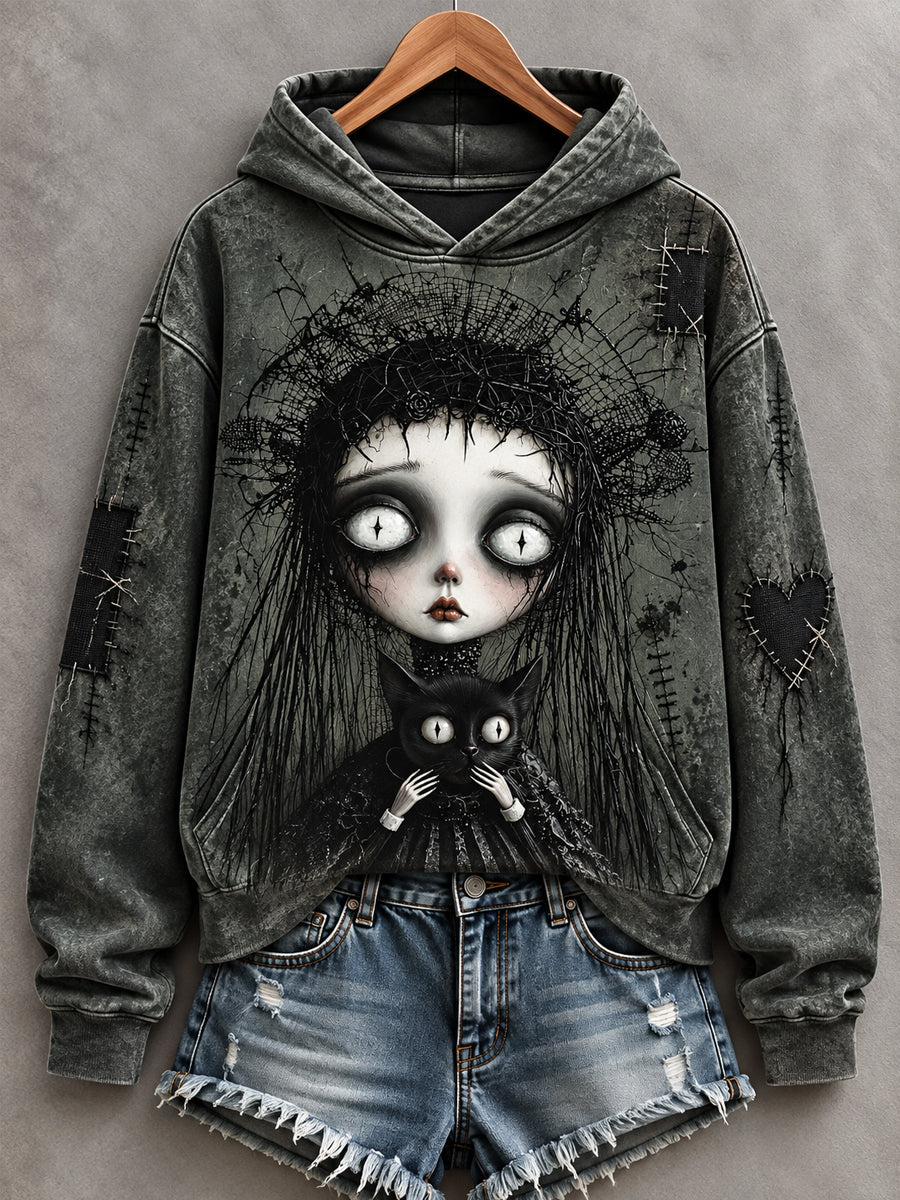 Women's Halloween Creepy Dolls Print Casual Hoodie