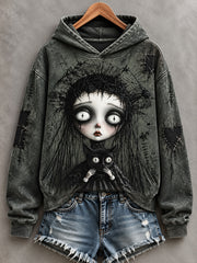 Women's Halloween Creepy Dolls Print Casual Hoodie