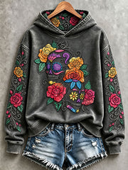 Women's Halloween Floral Skull Hoodies