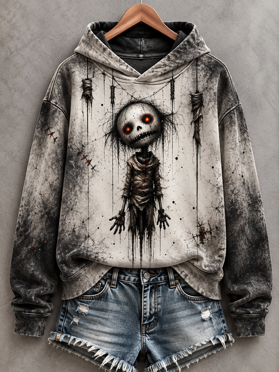 Women's Halloween Creepy Dolls Print Casual Hoodie