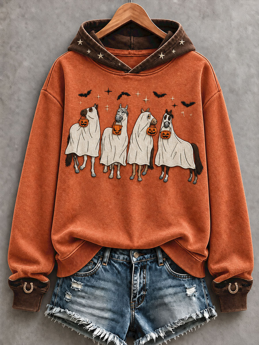 Women's Western Halloween Horses Art Printed Hooide