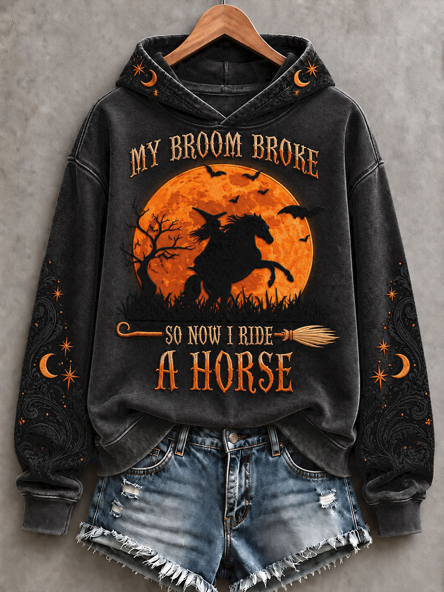 Women's Western Halloween Horses Art Printed Hooide